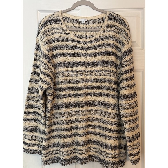 J. Jill Sweaters - J Jill Chunky Knit Sweater Women's XL Cream Navy Long Sleeve Stretch Soft Warm
